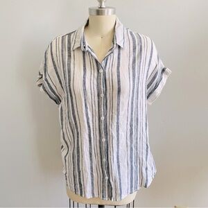 Beachlunchlounge Striped Button Down Short Sleeve Shirt- Size Small